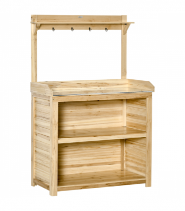 Garden Potting Bench Table Workstation w/ Galvanized Tabletop, Storage Shelves