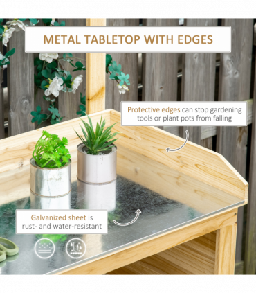 Garden Potting Bench Table Workstation w/ Galvanized Tabletop, Storage Shelves