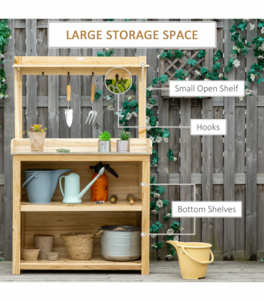 Garden Potting Bench Table Workstation w/ Galvanized Tabletop, Storage Shelves