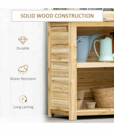 Garden Potting Bench Table Workstation w/ Galvanized Tabletop, Storage Shelves