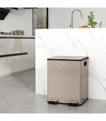 HOMCOM 2 x 20L Dual Kitchen Bin Pedal Bin for Recycling and Waste, Gold Tone