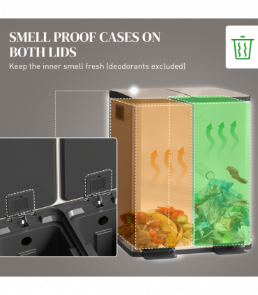 HOMCOM 2 x 20L Dual Kitchen Bin Pedal Bin for Recycling and Waste, Gold Tone