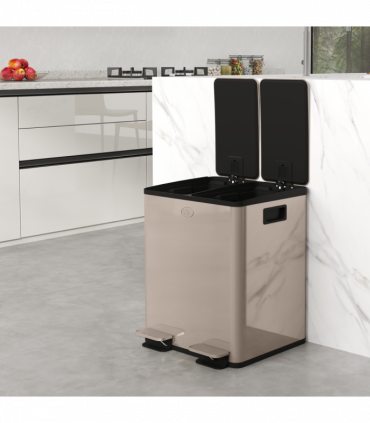 HOMCOM 2 x 20L Dual Kitchen Bin Pedal Bin for Recycling and Waste, Gold Tone