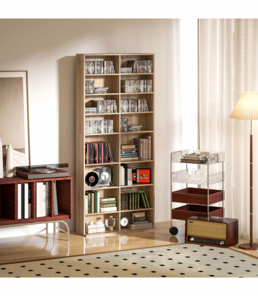 HOMCOM 640 CD Storage Unit 360 DVD Storage Tower w/ 18 Compartments Natural