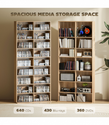 HOMCOM 640 CD Storage Unit 360 DVD Storage Tower w/ 18 Compartments Natural
