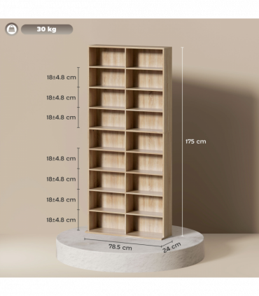 HOMCOM 640 CD Storage Unit 360 DVD Storage Tower w/ 18 Compartments Natural