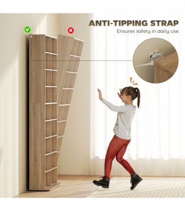 HOMCOM 640 CD Storage Unit 360 DVD Storage Tower w/ 18 Compartments Natural