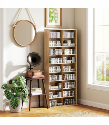 HOMCOM 640 CD Storage Unit 360 DVD Storage Tower w/ 18 Compartments Natural