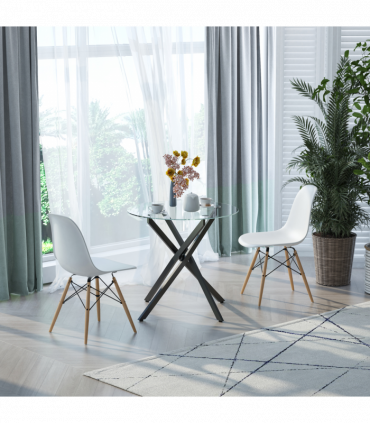 Side Table Black Glass Metal 80x80x75cm 0.7cm 5kg Clear Glass Top Modern