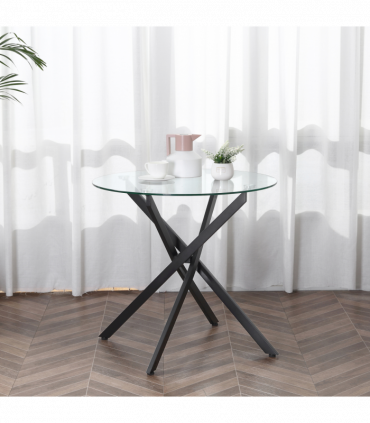 Side Table Black Glass Metal 80x80x75cm 0.7cm 5kg Clear Glass Top Modern