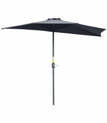 Half Round Umbrella Outdoor Balcony Parasol Wall Sun Shade 5 Ribs Grey, 2.7m
