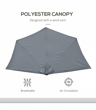 Half Round Umbrella Outdoor Balcony Parasol Wall Sun Shade 5 Ribs Grey, 2.7m