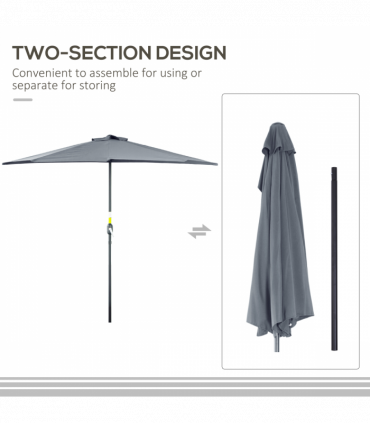 Half Round Umbrella Outdoor Balcony Parasol Wall Sun Shade 5 Ribs Grey, 2.7m
