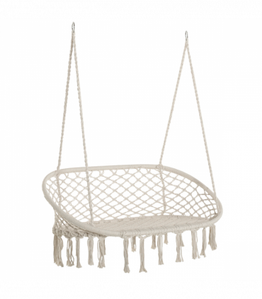 Hanging Hammock Chair Cotton Rope Swing & Metal Frame Large Macrame, Cream White
