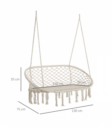 Hanging Hammock Chair Cotton Rope Swing & Metal Frame Large Macrame, Cream White