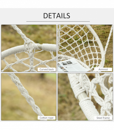 Hanging Hammock Chair Cotton Rope Swing & Metal Frame Large Macrame, Cream White