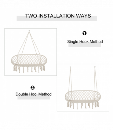 Hanging Hammock Chair Cotton Rope Swing & Metal Frame Large Macrame, Cream White