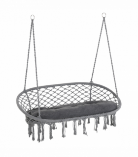 Hanging Hammock Chair Cotton Rope Swing & Metal Frame Large Macrame, Dark Grey