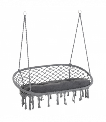 Hanging Hammock Chair Cotton Rope Swing & Metal Frame Large Macrame, Dark Grey