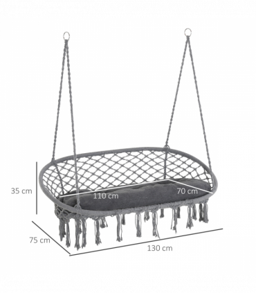 Hanging Hammock Chair Cotton Rope Swing & Metal Frame Large Macrame, Dark Grey