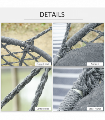 Hanging Hammock Chair Cotton Rope Swing & Metal Frame Large Macrame, Dark Grey