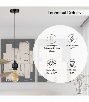 Industrial Rose Gold Pendant Light Fitting, Lampshade Addable E27 Lamp Holder UK Holder Fitting Set With PVC Cable.