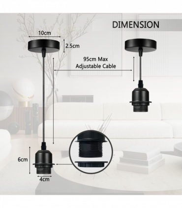 Industrial Rose Gold Pendant Light Fitting, Lampshade Addable E27 Lamp Holder UK Holder Fitting Set With PVC Cable.