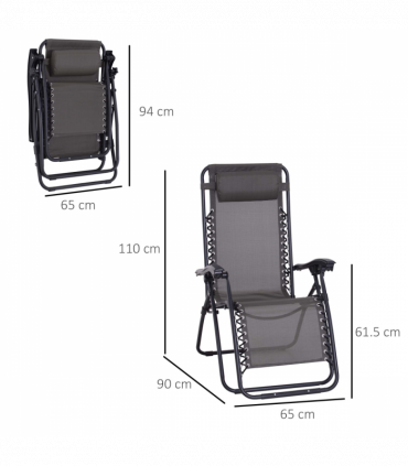 Metal Frame Zero Gravity Lounger w/ Head Pillow for Patio Decking  Outsunny