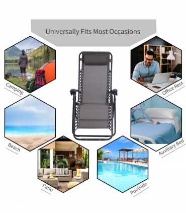 Metal Frame Zero Gravity Lounger w/ Head Pillow for Patio Decking  Outsunny