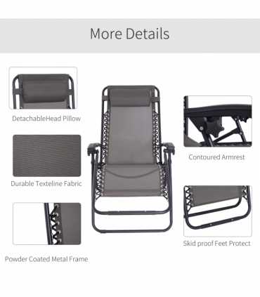 Metal Frame Zero Gravity Lounger w/ Head Pillow for Patio Decking  Outsunny