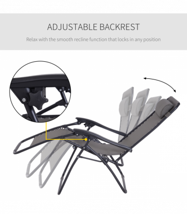 Metal Frame Zero Gravity Lounger w/ Head Pillow for Patio Decking  Outsunny