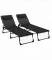 Outsunny 2 Pcs Folding Beach Chair Chaise Lounge 4 Adjustable Positions, Black