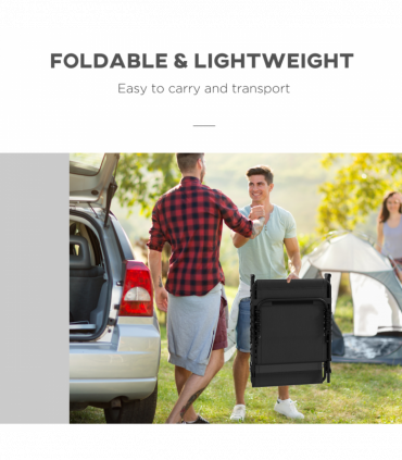 Outsunny 2 Pcs Folding Beach Chair Chaise Lounge 4 Adjustable Positions, Black