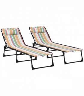 Outsunny 2 Pcs Folding Beach Chair Chaise Lounge 4 Adjustable Positions, Multi
