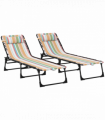 Outsunny 2 Pcs Folding Beach Chair Chaise Lounge 4 Adjustable Positions, Multi