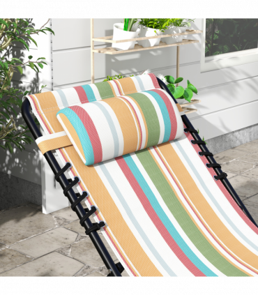 Outsunny 2 Pcs Folding Beach Chair Chaise Lounge 4 Adjustable Positions, Multi