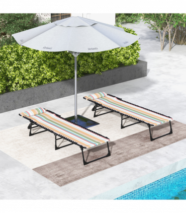 Outsunny 2 Pcs Folding Beach Chair Chaise Lounge 4 Adjustable Positions, Multi