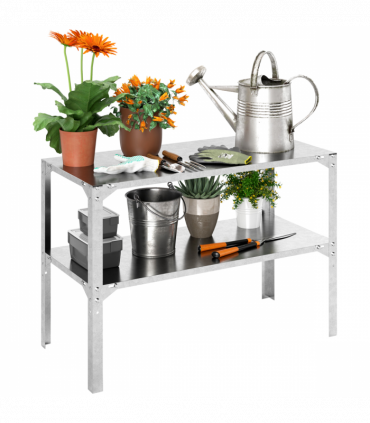 Outsunny 2 Tier Potting Bench Table, Galvanised Work Bench, Silver Tone