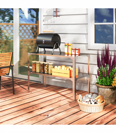 Outsunny 2 Tier Potting Bench Table, Galvanised Work Bench, Silver Tone