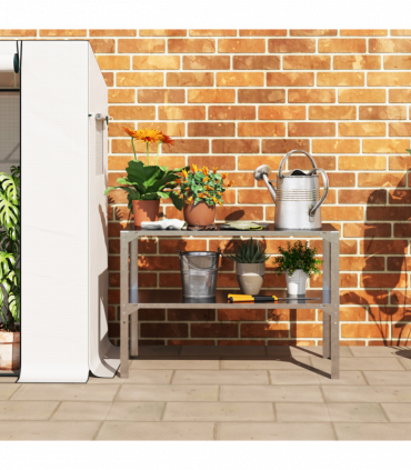 Outsunny 2 Tier Potting Bench Table, Galvanised Work Bench, Silver Tone