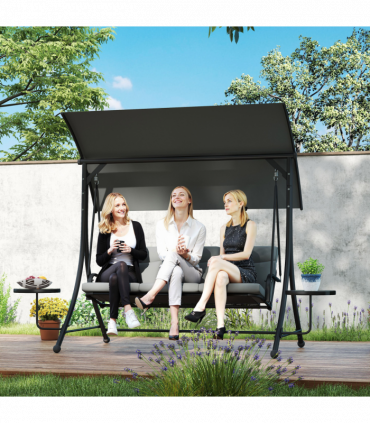 Outsunny 3 Seat Garden Swing Chair Steel w/ Adjustable Canopy and Coffee Tables