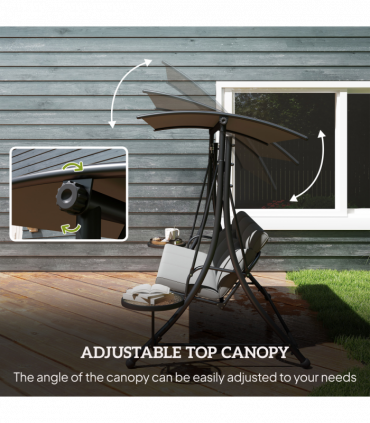Outsunny 3 Seat Garden Swing Chair Steel w/ Adjustable Canopy and Coffee Tables