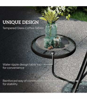 Outsunny 3 Seat Garden Swing Chair Steel w/ Adjustable Canopy and Coffee Tables