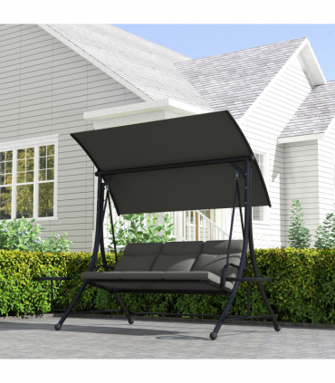 Outsunny 3 Seat Garden Swing Chair Steel w/ Adjustable Canopy and Coffee Tables