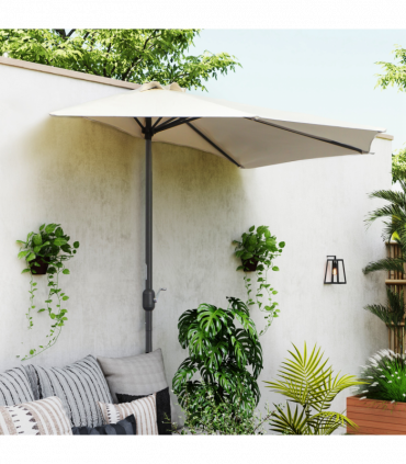 Outsunny 3 m Half Round Umbrella Parasol-White