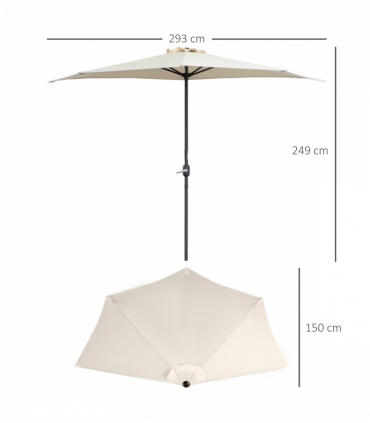 Outsunny 3 m Half Round Umbrella Parasol-White