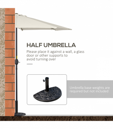 Outsunny 3 m Half Round Umbrella Parasol-White