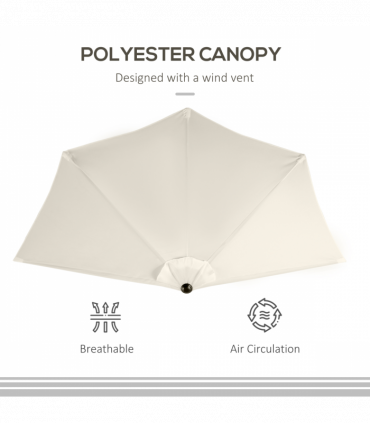 Outsunny 3 m Half Round Umbrella Parasol-White