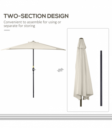 Outsunny 3 m Half Round Umbrella Parasol-White