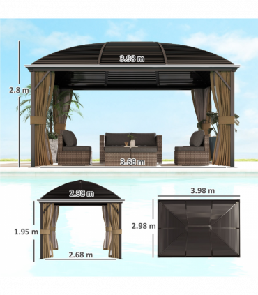 Outsunny 3 x 4m Hardtop Gazebo Aluminium Garden Pavilion Brown